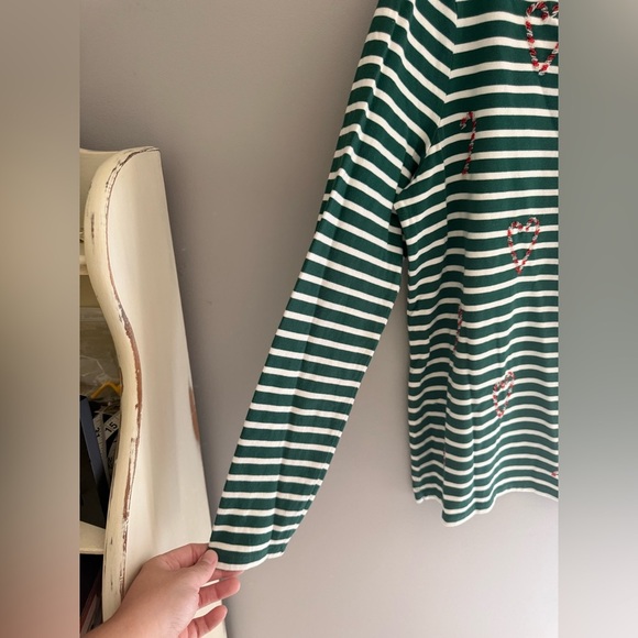 Talbots Bateau Neck Tee Candy Cane Holiday Stripe Women’s SZ XL Green White - Picture 5 of 9